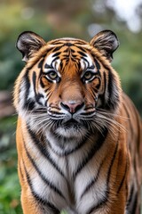 Tableau sur verre  Sumatran Tiger Portrait Captivating Gaze in Natural Habitat Close Up Wildlife Majesty  © EchoFrame