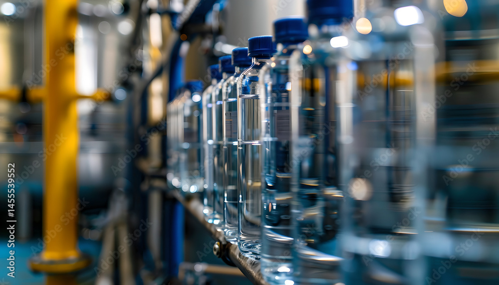 Naklejka premium Bottled Water Production Line in Factory Setting