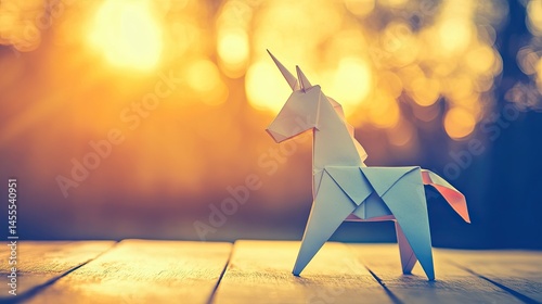 Origami Unicorn at Sunset