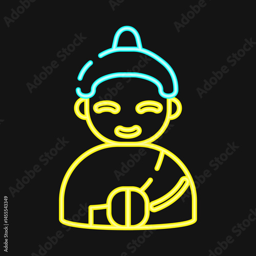 Icon buddha. Buddhism and vesak elements. Icon in neon style.
