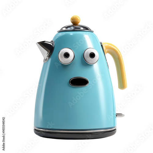 Surprised Blue Kettle with Googly Eyes - Quirky Kitchen Appliance Character