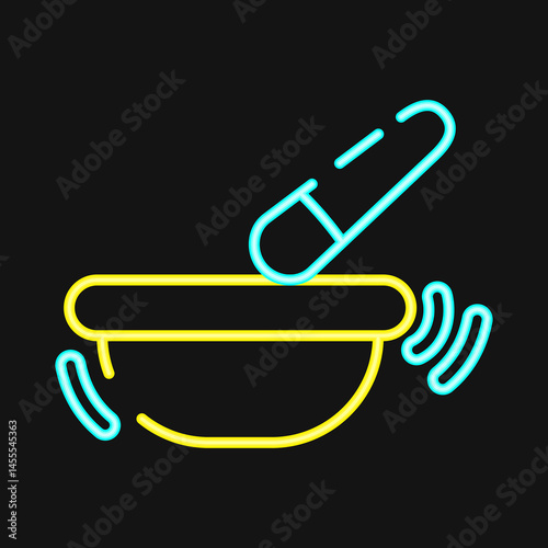 Icon singing bowl. Buddhism and vesak elements. Icon in neon style.