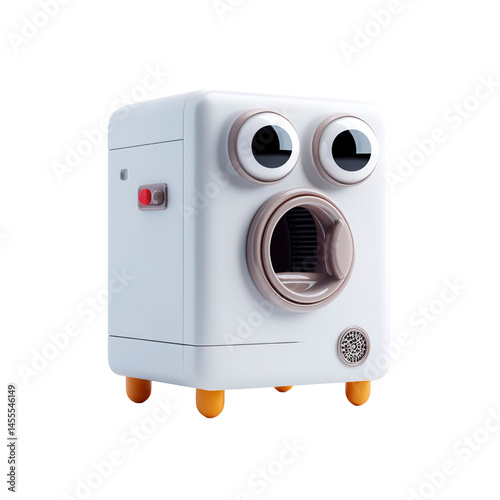 Adorable Cartoon Washing Machine with Googly Eyes - 3D Render