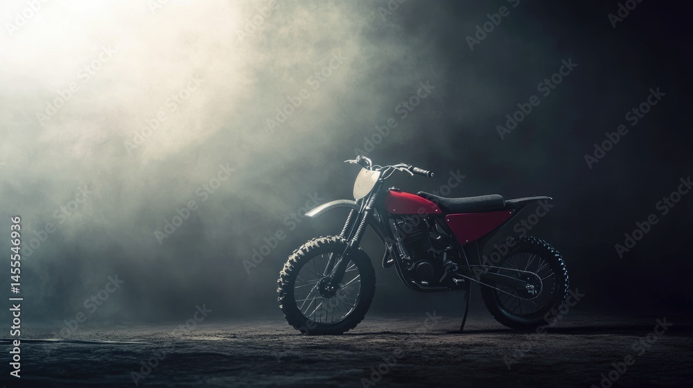 Obraz premium Red Motocross Bike in Dramatic Smoky Setting