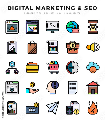 Digital Marketing & SEO elements. Lineal Color web icon set. Simple vector illustration.