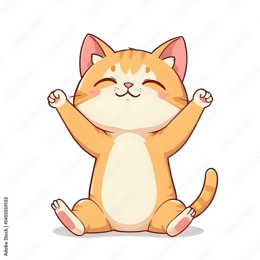 Fototapeta premium Happy Ginger Cat Celebrating With Arms Raised Cute Illustration
