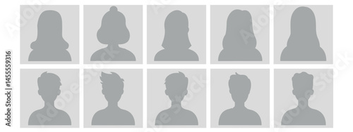 Collection of Default Placeholder Avatar Profile Pictures. Grayscale Set of faceless user silhouettes for social media profiles, icons, screensavers and as a template. Male and Female Profile icons