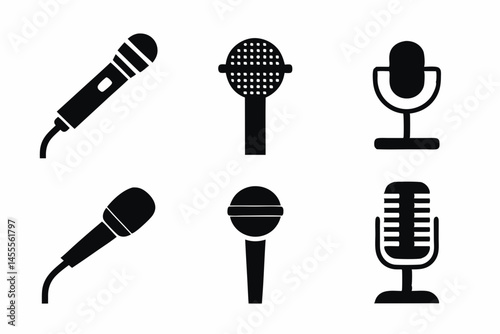 set of mic icon vector silhouette illustration isolated on white background