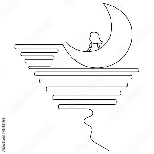 The moon one line art on a white artboard looks clean and peaceful