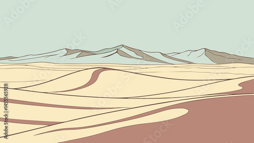 Abstract desert landscape with mountains and rolling dunes