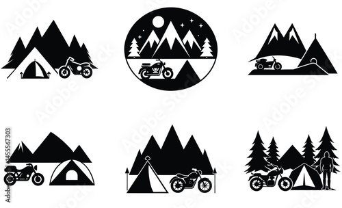 Camping with Car Silhouette Vector Set – Night Outdoor Adventure, Travel, and Nature Scene Collection

