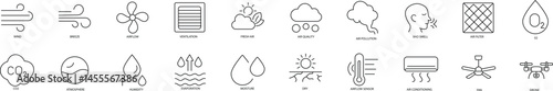 line-style vector icons representing air, wind, breeze, and clean atmosphere concepts