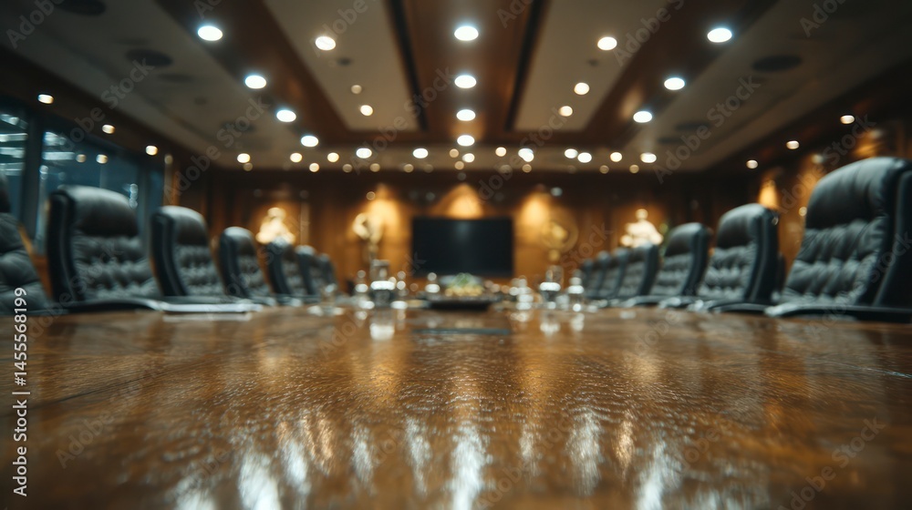 Fototapeta premium Modern Conference Room with Polished Wooden Table and Leather Chairs for Business Meetings