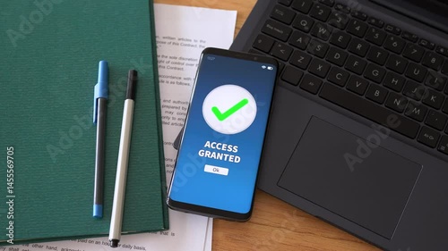 Access granted notification. Concept of successful login on private server.