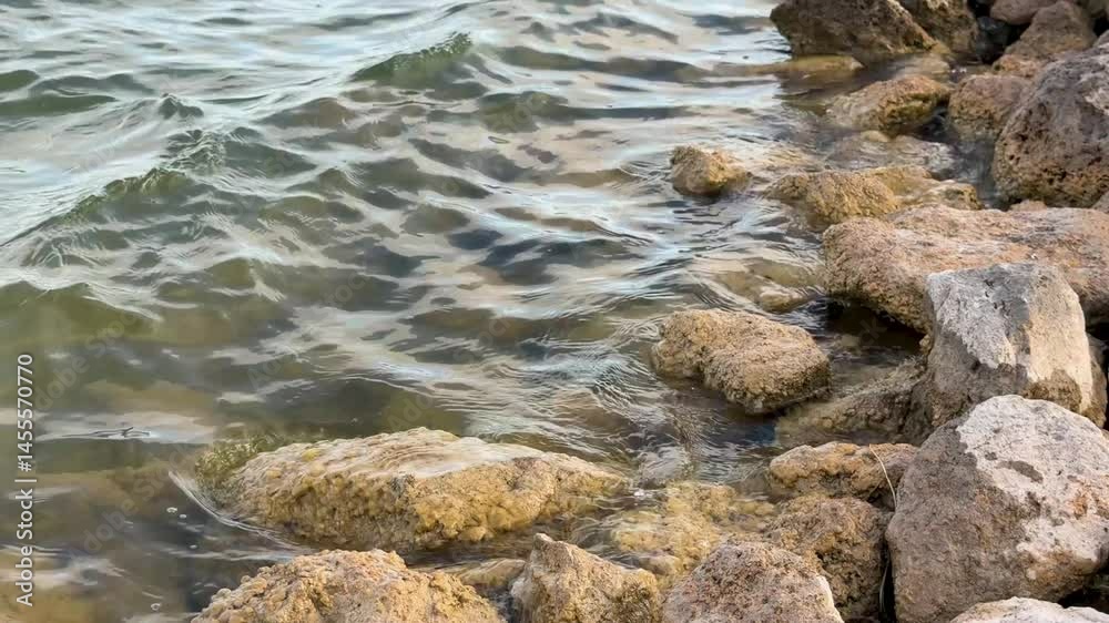 42 Sunlight on Shoreline Rocks as Gentle Waves Roll Lake 42 Sunlight on Shoreline Rocks as Gentle Waves Roll Lake