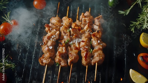 Grilled skewers of seasoned meat over hot coals.