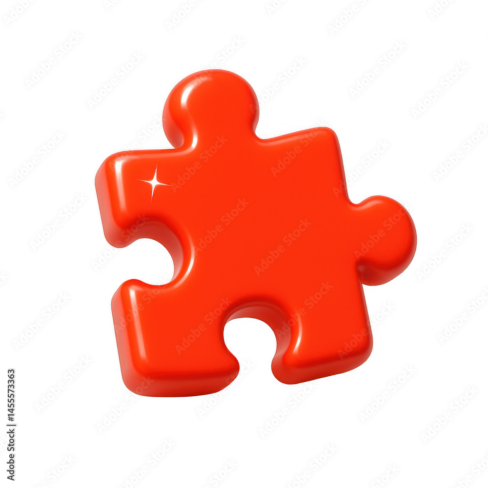 Obraz premium A single vibrant red puzzle piece with a high-gloss finish and crisp 3D rendering.