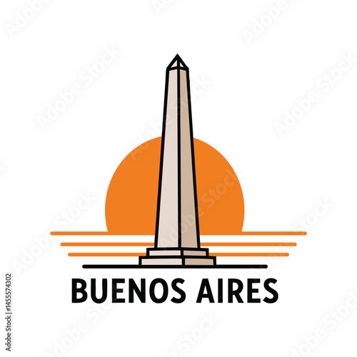 buenos aires argentina monument icon with sun behind