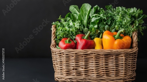 Fresh Colorful Vegetables in a Rustic Basket on Dark Background