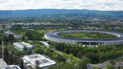 Aerial drone shot view of Cupertino San Jose Bay Area residential suburb town 26