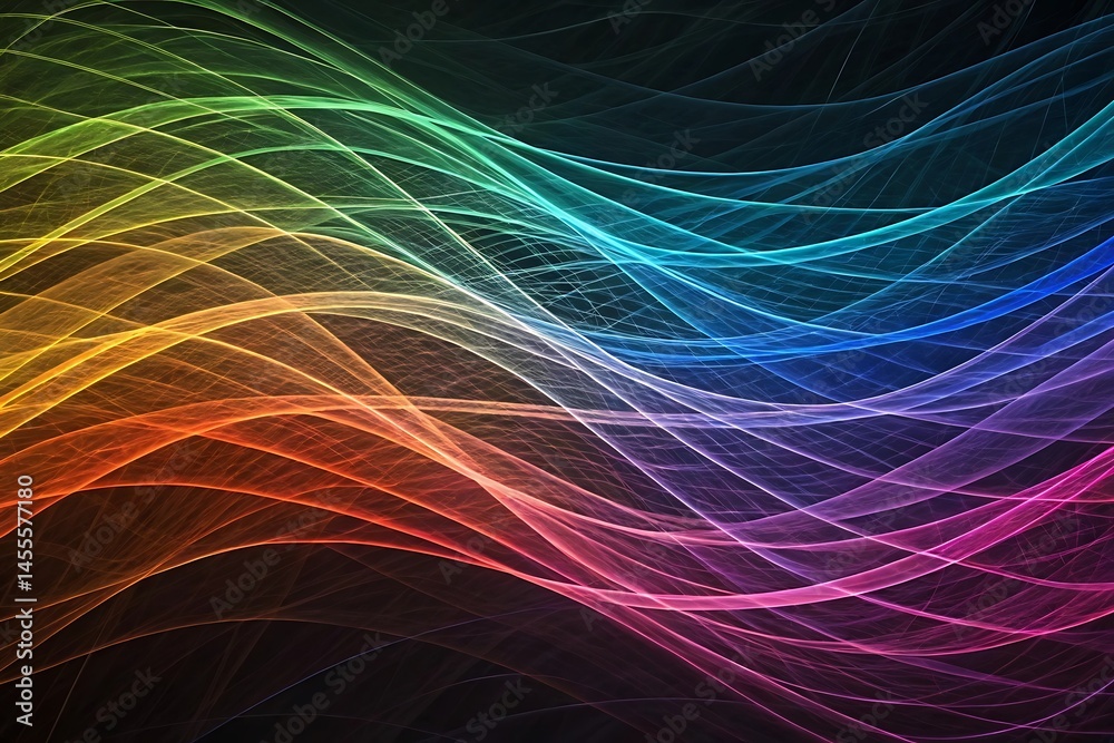 Naklejka premium Fractal light bursts in a 3D abstract design with blue and purple waves