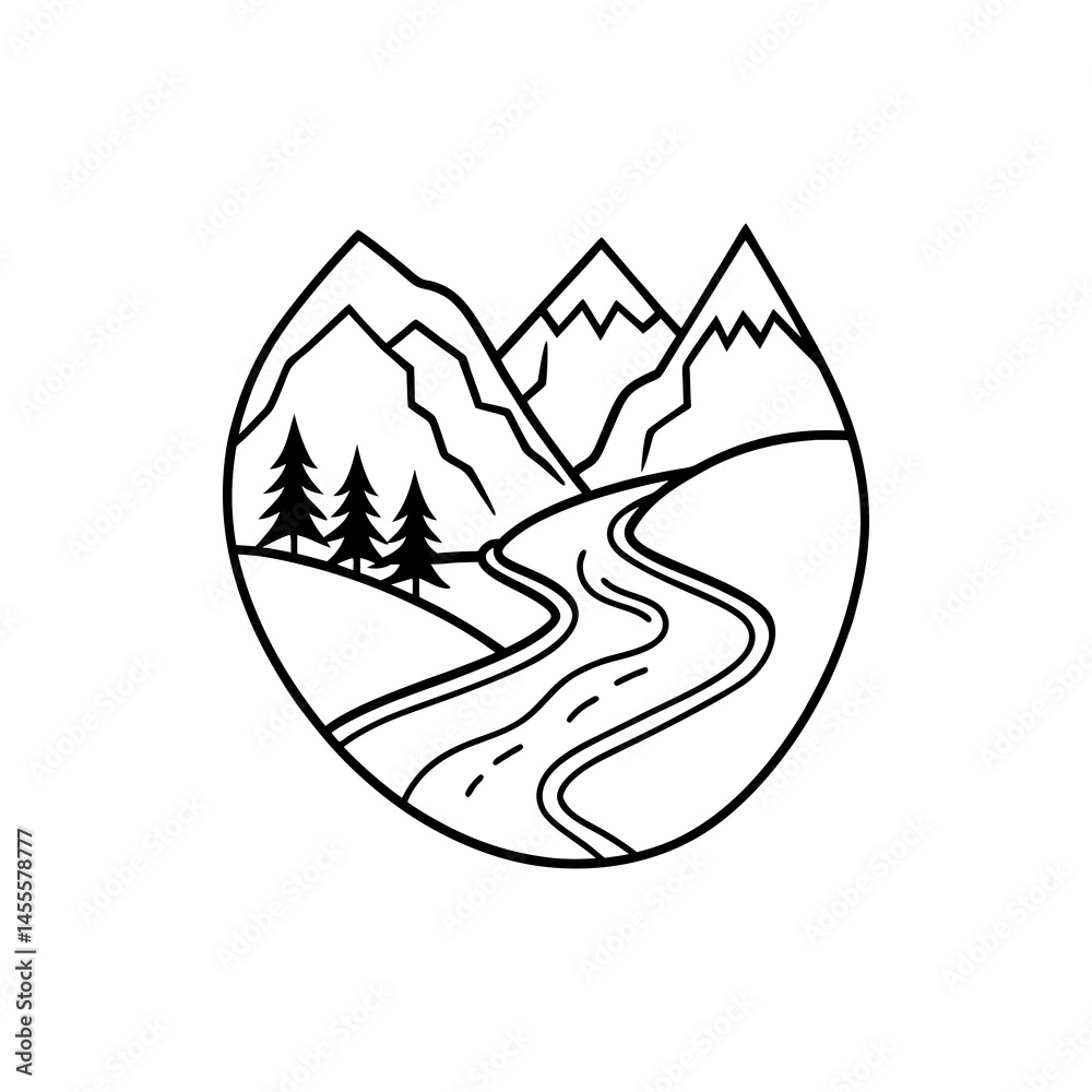 Minimalist Mountain and Sea Line Art Minimalist Mountain and Sea Line Art
