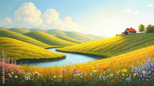 Tranquil Beauty of the Countryside: A Painting of Peace