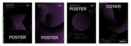 set of purple abstract shapes posters or background, dark purple colours, modern, 3d, gradient, cover, template vector illustration