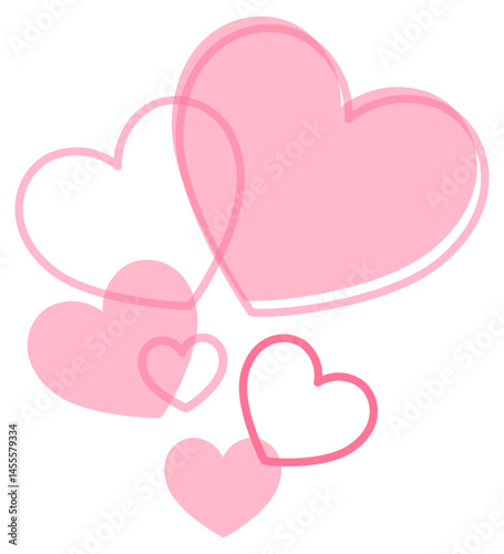 ふんわり重なるピンクのハートイラスト