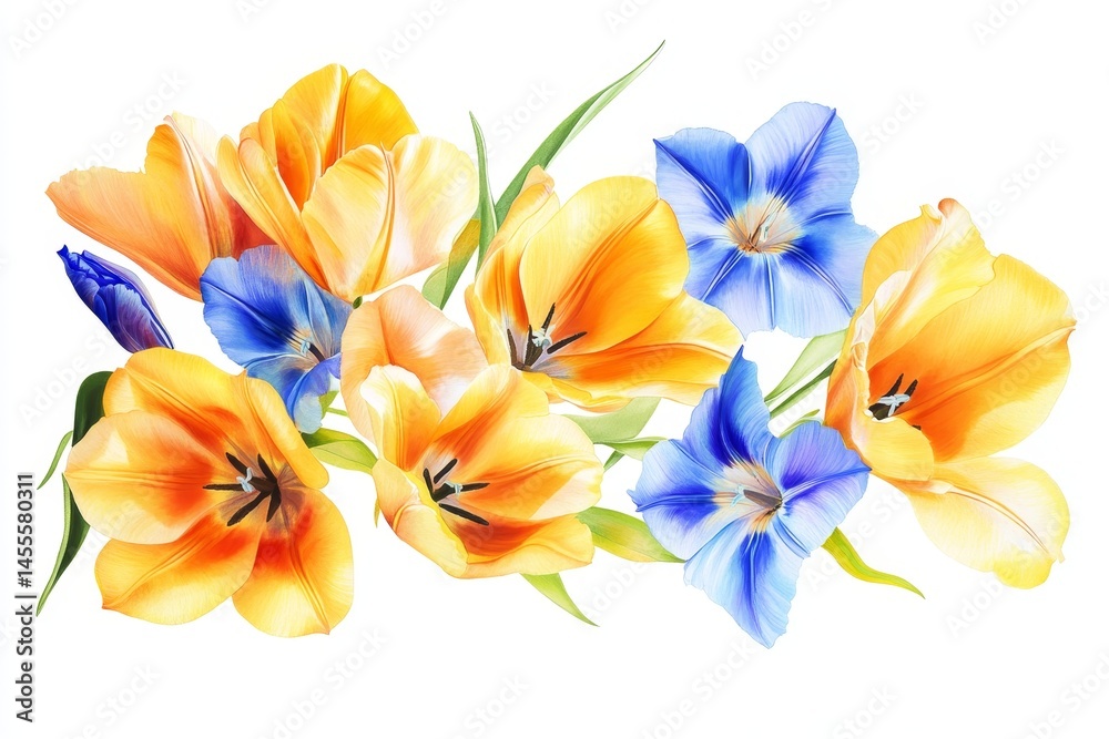 Naklejka premium Colorful floral bouquet of tulips and wildflowers.