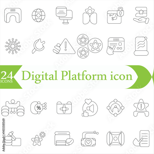  Digital Platform icon set with algorithm, analytics, api, automation, blockchain, cloud computing and cyber security