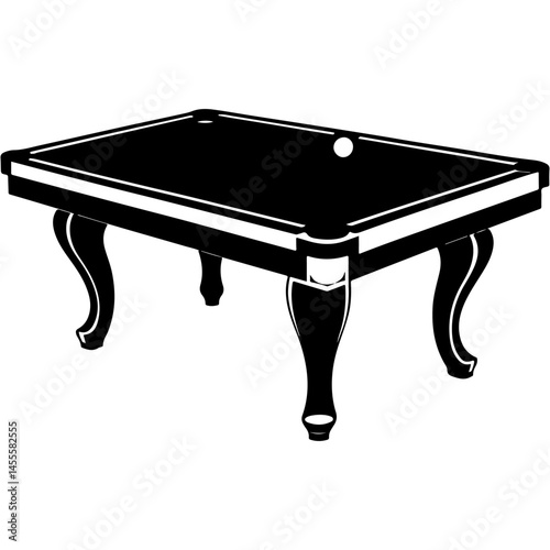 Sketchy expensive pool and snooker table with elegant handmade legs in monochrome. Engraving minimalistic vector in black ink drawing on transparent background