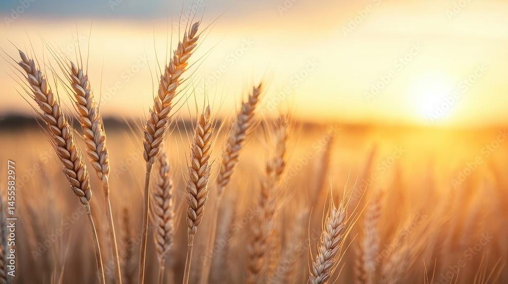 Golden Wheat Field at Sunset with Vibrant Sky and Warm Light Golden Wheat Field at Sunset with Vibrant Sky and Warm Light