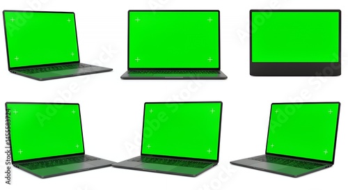 Six Green Screen Laptops Mockups: Versatile Digital Assets for Design & Presentation