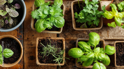 Assorted Potted Plants in Outdoor Garden