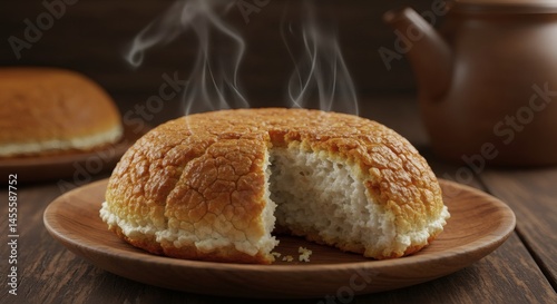 Apem rice cake puffing with steam
