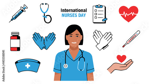 International Nurses Day Flat Illustration with Medical Elements