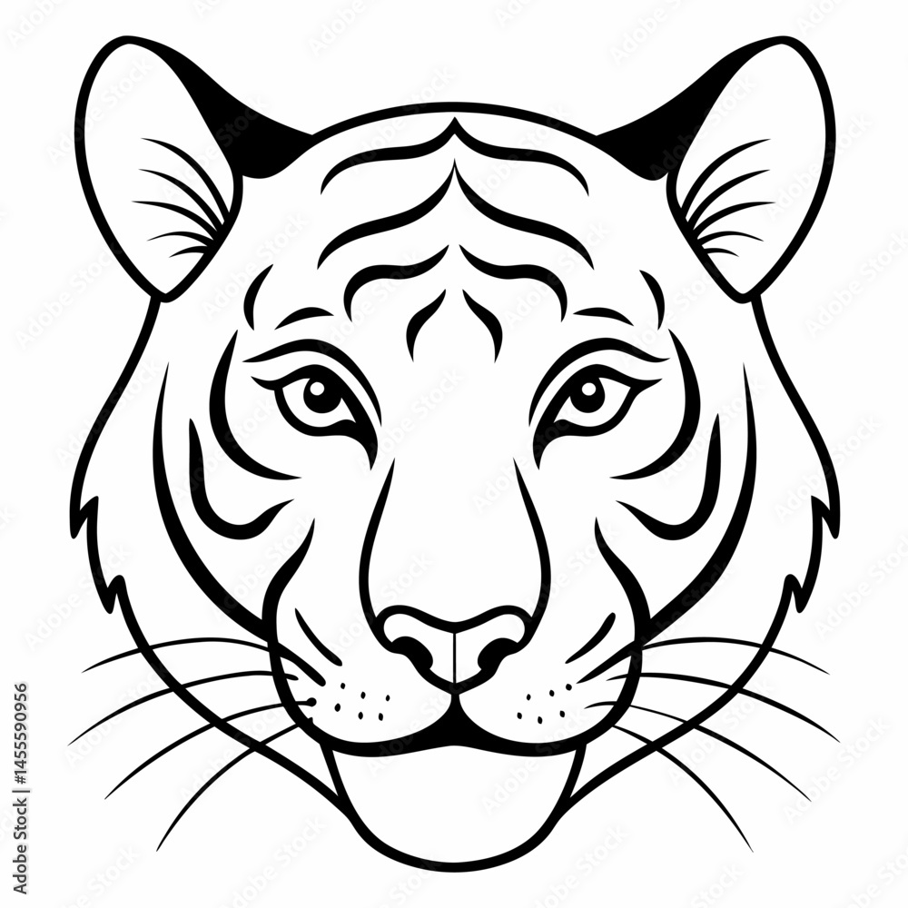 Fototapeta premium Tiger Head Line Art Illustration . Black and White Vector
