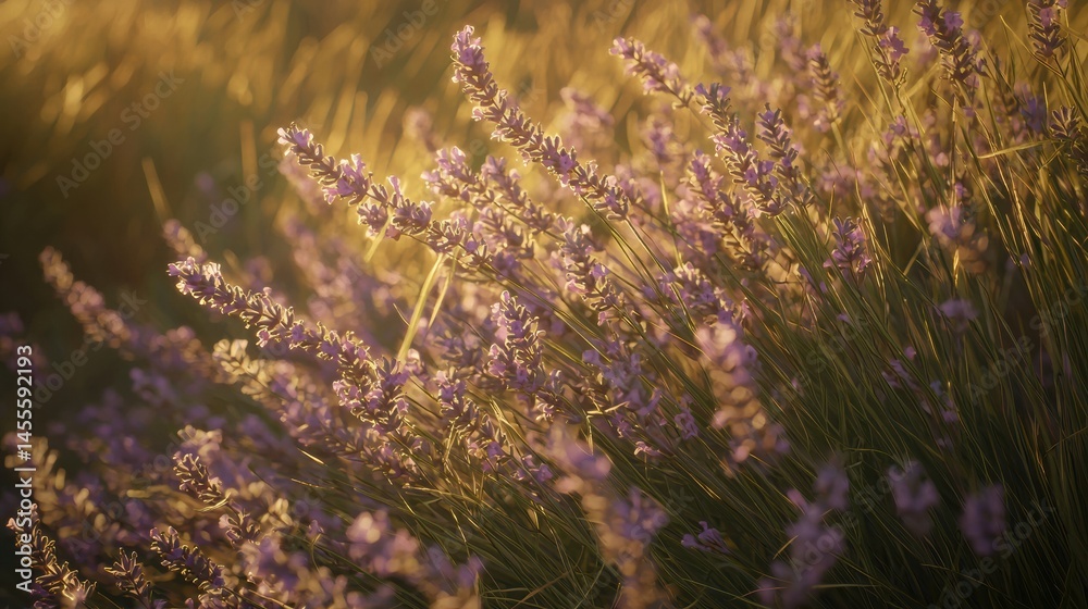 Obraz premium Beautiful lavender flowers bathed in sunlight showcasing their vibrant colors in nature