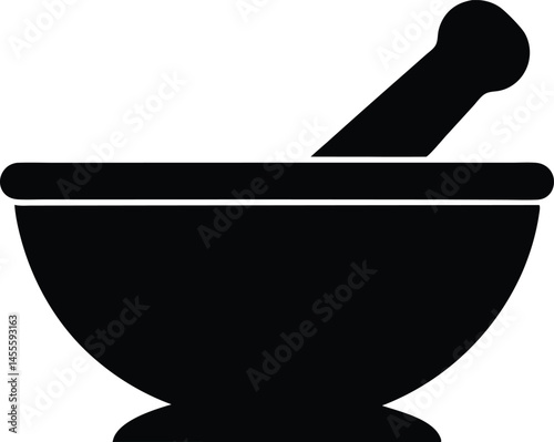 Mortar and pestle silhouette vector, Black mortar and pestle icon, Pestle black symbol