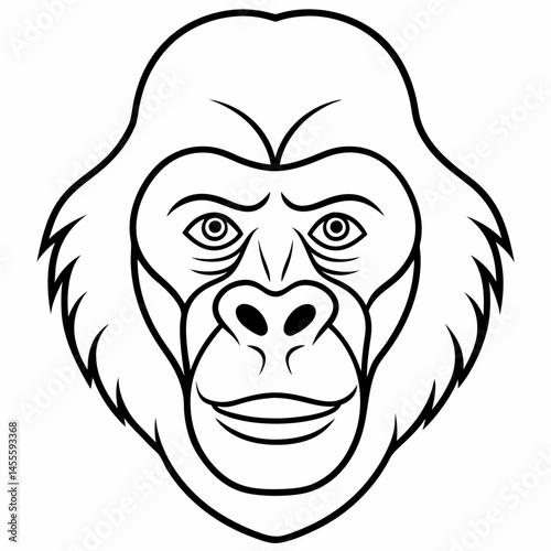 Gorilla Portrait. Black and White Line Art Illustration