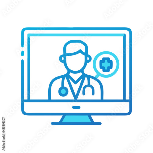 Doctor on Screen Telehealth Icon Design