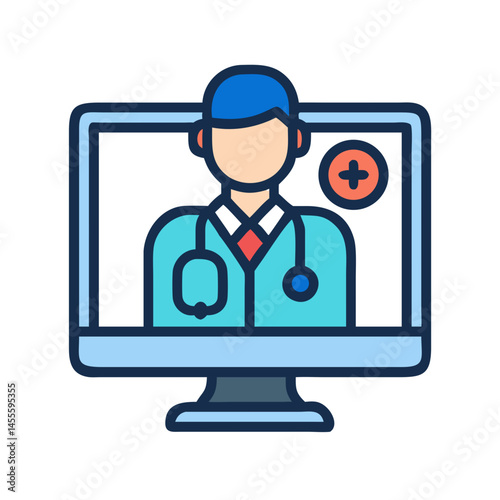Doctor on Screen Telehealth Icon Design