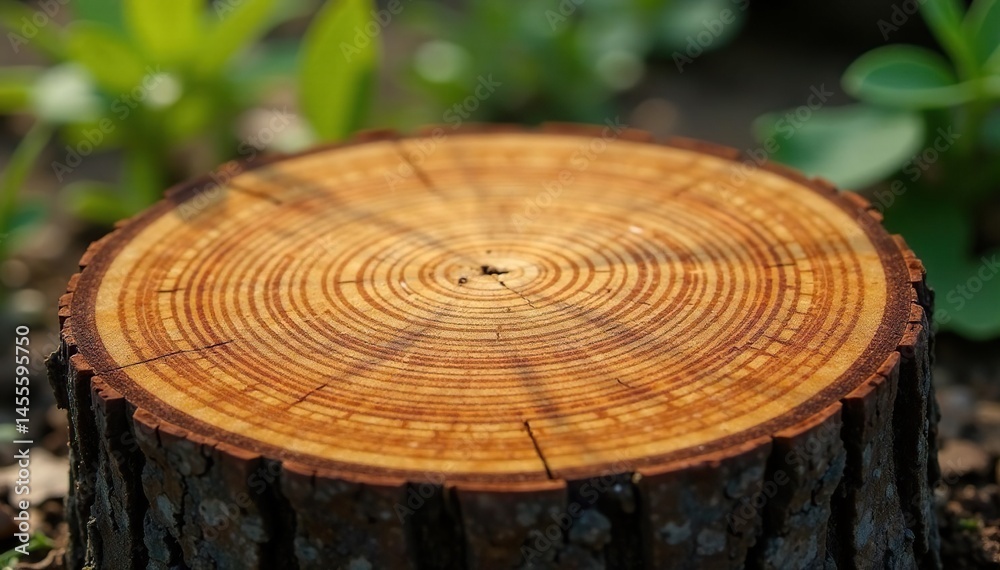 Fototapeta premium Fine tree rings form subtle concentric pattern marking yearly growth, time, wood