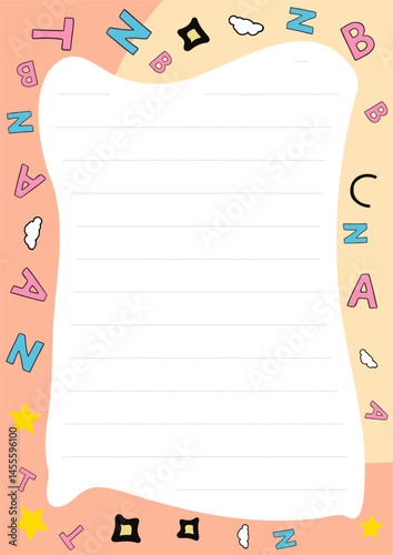 Cute Printable Letter Paper features a whimsical design with pastel colors, letters, and stars perfect for notes or journaling