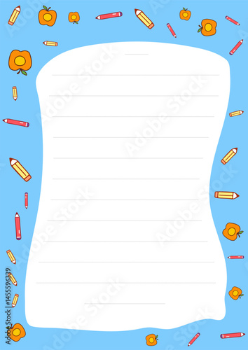 Cute Back to School Lined Paper Template with Apples and Pencils Design Perfect for Notes or Letters