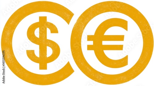 Currency Symbols Highlighted in Gold Dollar and Euro Signs for Finance Business and Economic