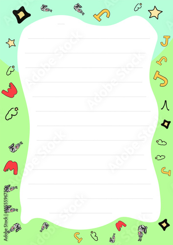 Cute Green Lined Paper Template Perfect for Notes Letters and Journals  Design Features Hand Drawn Elements