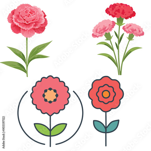 Delicate Carnation Flower Illustration – Botanical Art for Prints, Design & Decor
