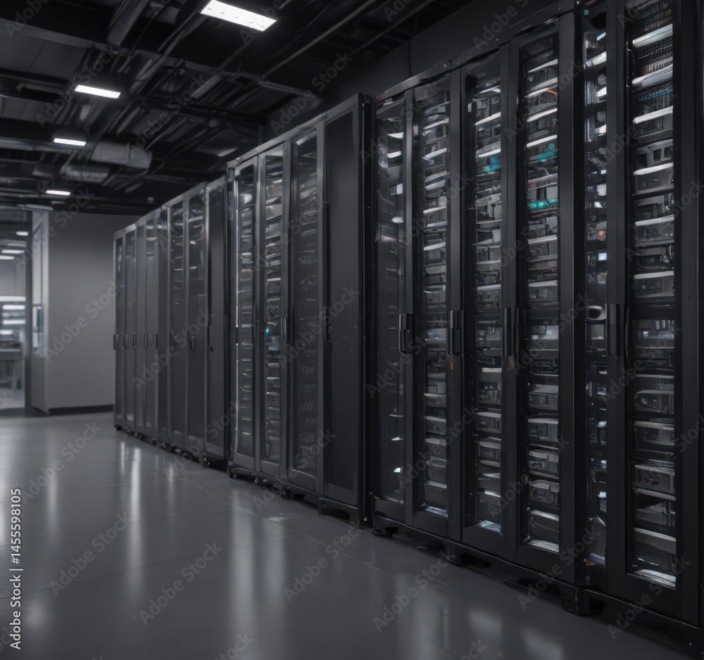 Gleaming server racks in a climate-controlled facility , information technology, reliable, high-tech Gleaming server racks in a climate-controlled facility , information technology, reliable, high-tech